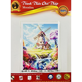 Tranh thêu kín Phong cảnh cối xay gió QL035, kích thước 50 x 70 cm