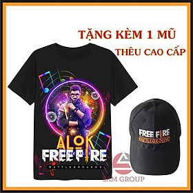 Combo áo thun Free Fire đen in hình Alok tặng mũ cực chất
