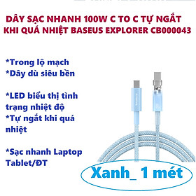 [C to C] Dây sạc nhanh 2 đầu type C 100W sạc nhanh Macbook laptop Baseus Explorer CB000043 _ Hàng chính hãng