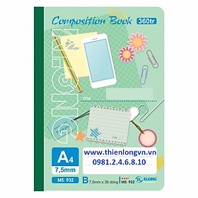 Sổ may dán gáy A4 - 360 trang; Klong 932 bìa xanh lá