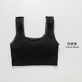Áo bra nữ cổ vuông hở lưng chữ U hai dây ren dễ thương freesize 37-55kg - Áo croptop viền ren mút ngực
