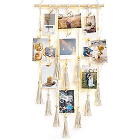 Rèm treo ảnh phối đèn led decor vintage xinh xắn