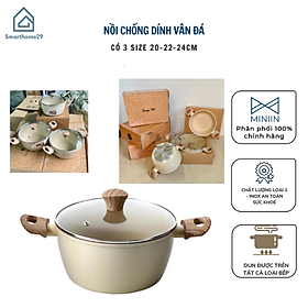 Nồi Chống Dính Vân Đá Size 20-22-24cm Có Tay Cầm Chống Nóng, Nắp Kính Đun Trên Mọi Loại Bếp CHUẨN NHẬT - HÀNG CHÍNH HÃNG MINIIN - 20cm