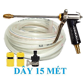 ️️ Bộ dây vòi xịt nước rửa xe, tưới cây , tăng áp 3 lần, loại 15m 206701-2 đầu đồng, cút+ mở chai
