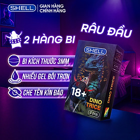 Bao cao su Shell Dino Trice - 1 bao gai, 2 vòng bi + 1 bao Shell Performax (Hộp 2 cái) | SHELL CHÍNH HÃNG