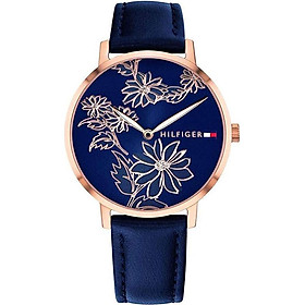 Tommy Hilfiger Women's Gold Quartz Watch with Leather Calfskin Strap, Blue, 16 (Model: 1781918)