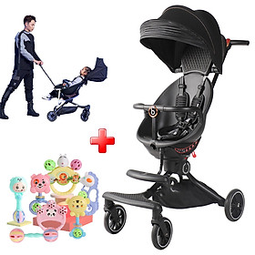 Xe đẩy 2 chiều ( mẫu V8 ) 2 tư thế ngồi và ngả điều chỉnh linh hoạt xoay 360 độ cho bé, xe nôi trẻ em gấp gọn có mái che nắng - Tặng kèm bộ đồ chơi lục lạc 7 món siêu ngộ nghĩnh cho bé.