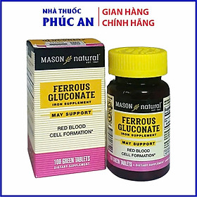 Viên uống sắt cho bà bầu MASON NATURAL Ferrouse Gluconate Mỹ 50 - 100 viên giúp bổ máu tăng sức đề kháng