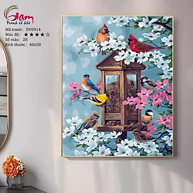 Tranh Tự Tô Màu Theo Số Sơn Dầu Số Hóa Tranh Đàn Chim Và Hoa Mùa Xuân  Dv0914 - Tranh Sơn Dầu Thương Hiệu Gam | Noithatruby.Com