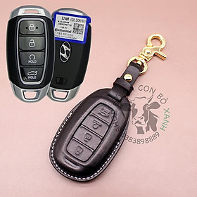 Bao da dành cho Chìa Khoá Ép Phom Hyundai Accent 2021 (4 nút bấm) handmade da thật 009e