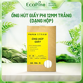 Hộp 50 ống hút giấy phi 12mm trắng ECOPINE - Dùng cho hút trân châu, sinh tố, smoothie