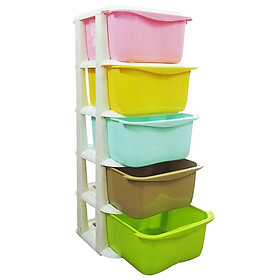 Tủ đa sắc 5 tầng Việt Nhật có bánh xe + tặng sọt đựng tròn