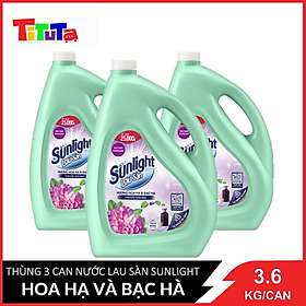 [Nguyên thùng] Combo 3 CAN Nước lau sàn Sunlight Hương Hoa Hạ Và Bạc Hà Can 3.6KG X3