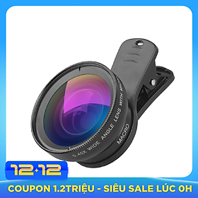 Ống Kính Macro Góc Rộng HD APEXEL APL-0.45WM Kèm Kẹp Gắn Cho Điện Thoại - Đen (Góc Rộng 0.45X) (Macro 12.5X)