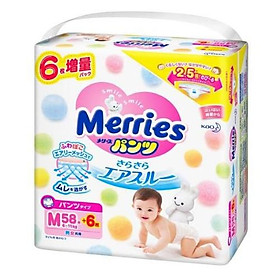 Bỉm - Tã quần Merries size M58+6 nội địa thêm miếng Cho bé 6 - 11kg