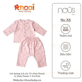 Bộ cài thẳng dài Nous hồng hình ong nhí và hoa - Chất liệu Nu Xô 100% cotton thiên nhiên