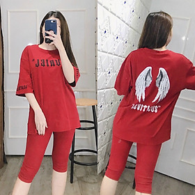Đồ bộ lửng nữ mặc nhà đẹp thời trang cổ tròn in hình cánh thiên thần, thun cotton 4 chiều co dãn cực đẹp, phom chuẩn - aloha style. Size từ 40-65kg.