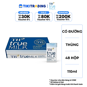 Thùng 48 hộp sữa tươi tiệt trùng TH True Milk có đường 110ml