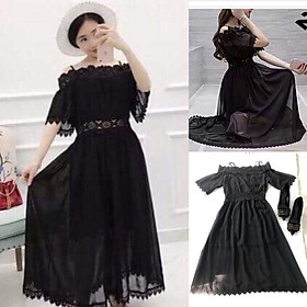 Đầm maxi xòe phối ren trễ vai 2 dây Cao Cấp