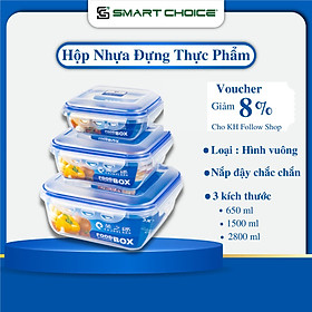 Hộp Nhựa Đựng Thức Ăn SmartChoice Cho Tủ Lạnh, Lò Vi Sóng, Hộp Đựng Thực Phẩm Cao Cấp An Tàn Cho Sức Khỏe, Đủ Size 650ml-1500ml-2800ml - Hình Vuông