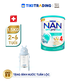 Sữa bột Nestlé NAN OPTIPRO PLUS 4 1500g/lon với 5HMO Giúp tiêu hóa tốt + Tăng cường đề kháng (2 - 6 tuổi) - Tặng Bình nước tuần lộc