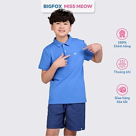Áo polo bé trai Bigfox Miss Meow mùa hè chất cá sấu, áo có cổ đồng phục đi học size đại 7-15 tuổi 50kg - ÁO POLO BLUE 2043 - 124cm, 23 - 26kg (7)