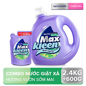 Chai Nước Giặt Xả Maxkleen Hương Vườn Sớm Mai Sạch Khuẩn Thơm Mềm Tiện Lợi & Tiết Kiệm 2.4Kg Tặng Túi 600G