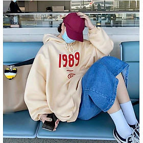 ÁO KHOÁC HOODIE NỈ UNISEX 1989 MÀU ĐEN CHẤT VẢI DÀY,GIỮ ẤM TỐT, Áo hoodie nam nữ form rộng Unisex một màu in chữ số 1989 cá tính Hàn Quốc