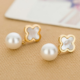 Bông Tai Cỏ 4 Lá Xà Cừ Và Ngọc Trai Titan Ko Đen TT 3520