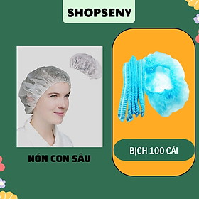 Nón trùm tóc con sâu Khánh An bịch 100 cái mũ trùm đầu vải không dệt