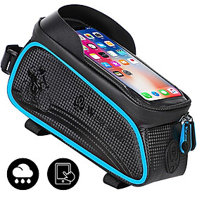 Túi chống thấm nước trên khung trước xe đạp cùng giá đỡ điện thoại-Màu xanh dương