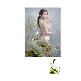 Mua Tranh đính đá Cô Gái Bên Hoa Sen LV230 kt72x50cm