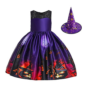Girl Witch Halloween Costume Dress Fancy Dress Cosplay Princess Dresses Pumpkin Printed Outfit Toddler Dresses for Birthday Holiday Festival