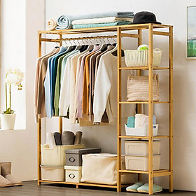 tủ treo quần áo có bánh xe gỗ tre - tủ mắc quần áo đa năng gỗ tre có bánh xe - tủ treo quần áo size vừa cao cấp