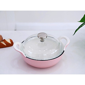 Nồi Gang Tráng Men Sứ Cao Cấp Seka SKG420 Size 20cm,Kèm Vung Kính Cao Cấp An Toàn - Hàng Chính Hãng