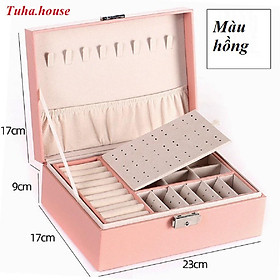 Mua Hộp đựng trang sức bọc da hai tầng có khóa - hộp đựng nữ trang cao cấp