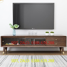 Kệ TV gỗ tự nhiên cao cấp - Kệ TV nguyên khối hình chữ nhật mặt kính 1m8 LUX-KTV07