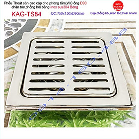 Mua Phễu thoát sàn 15x15cm KAG-TS84(D9cm) inox 304 ga thoát sàn 15x15cm cho ống 90mm  thoát sàn mặt sọc thoát nhanh chặn tóc