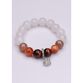 Vòng tay nữ MN trắng 10ly mix Mắt Hổ và Charm rơi Anqlo
