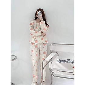 Bộ đồ ngủ nữ dài tay, bộ đồ pizama bộ pijama có thể mặc như bộ đồ bầu hay