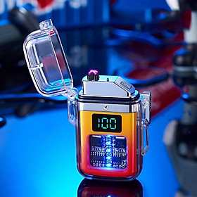Mua Quẹt Sạc Điện Plasma Chống Nước  Chống Gió  Vỏ Trong Suốt  Có màn hình hiển thị pin