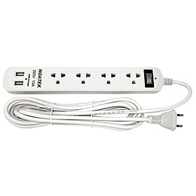 Ổ cắm điện NOATEK 4 phích cắm dài 4 mét, có USB, màu trắng