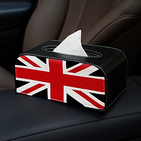 Hộp đựng khăn giấy họa tiết hình Cờ Anh loại mở nắp bọc da cao cấp , hộp đựng khăn giấy sáng tạo trên ô tô