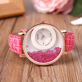 Fashion Women Crystal Rhinestones Leather Sand Type Quartz Wristwatch Gifts