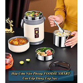 Hộp cơm văn phòng FOODIE SMART inox giữ nhiệt hâm nóng và tự nấu chín thức ăn, Cà Men Đựng Cơm Đi Làm - Home and Garden