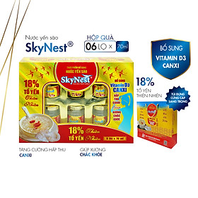 Nước Yến Sào SkyNest 18% Tổ Yến - Hộp quà 6 Lọ x 70ml, bổ sung Vitamin D3