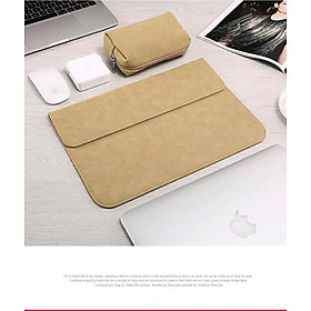 Bao da, túi da, cặp da chống sốc cho macbook, laptop chất da lộn kèm ví đựng phụ kiện - Vàng Cát - Macbook Pro 15.4 inch đời 2015 về trước