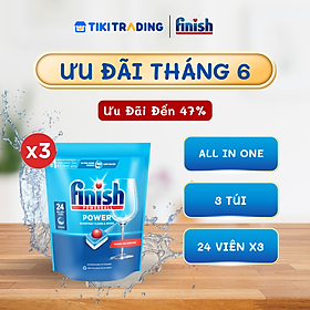 Viên Rửa Chén Bát Finish Powerball All In One Túi 24V x10 sức mạnh vượt trội - 3 Túi 24v 