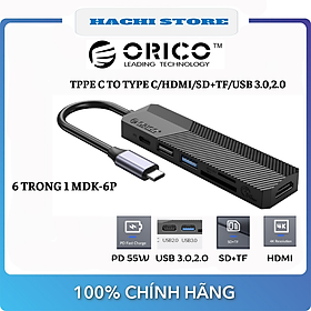 Hub typec 6 trong 1 Orico MDK-6P sang HDMI 4K, 1 x USB-C PD 55W, USB 3.0