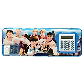 Hộp Bút Hít BTS Kèm Máy Tính - Mẫu 1 - Màu Xanh Nhạt